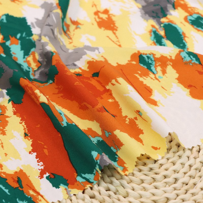 New European American Style 100% Polyester Tie-Dye Printed Fabric Breathable Double-Sided Floral Pattern Slightly Stretchy