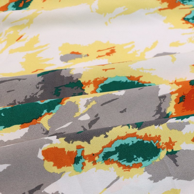 New European American Style 100% Polyester Tie-Dye Printed Fabric Breathable Double-Sided Floral Pattern Slightly Stretchy