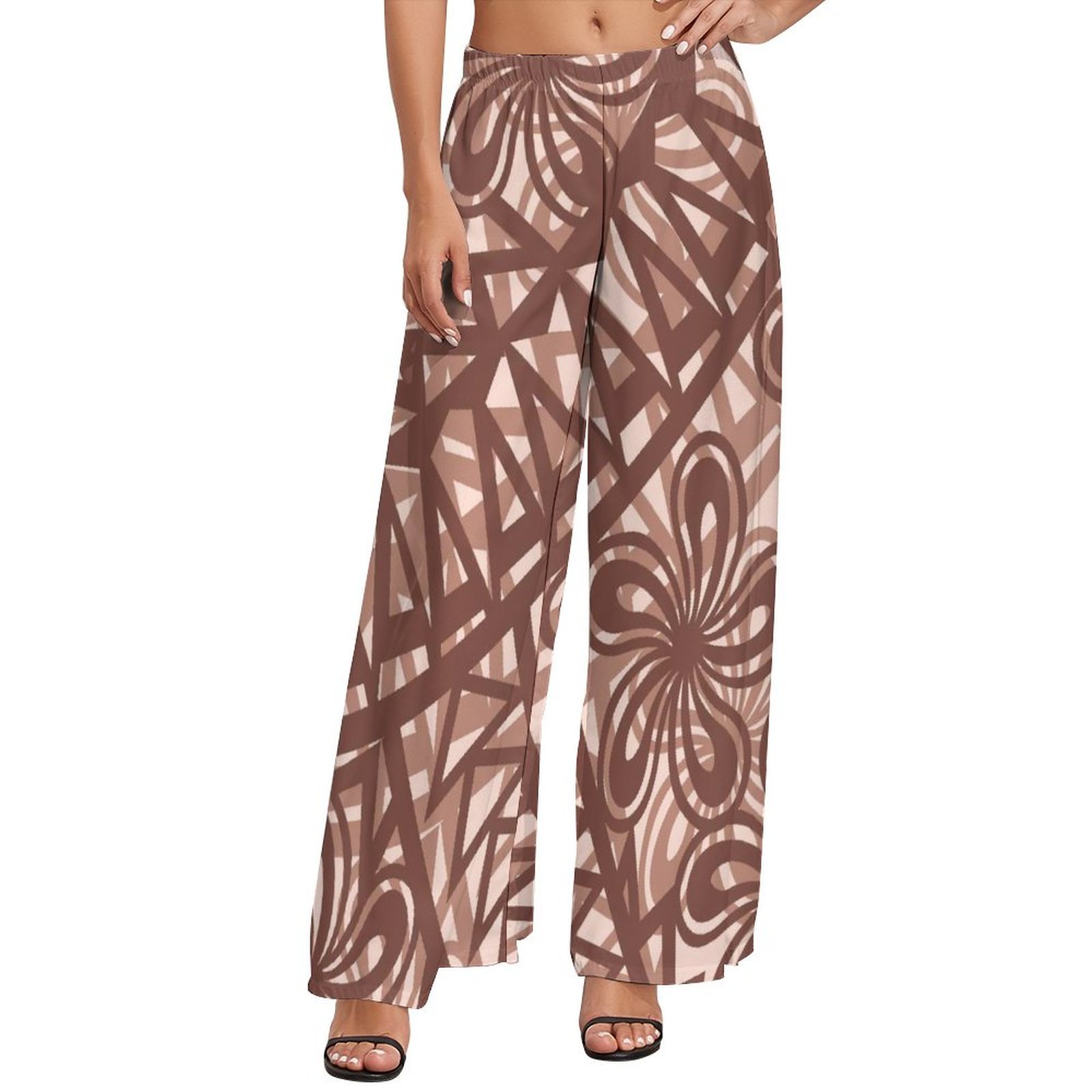 New Wholesale Customized Logo Hawaiian Style High Waist Plus Size Ladies Loose Trousers Floral Tapa Printed Long Wide Leg Pants