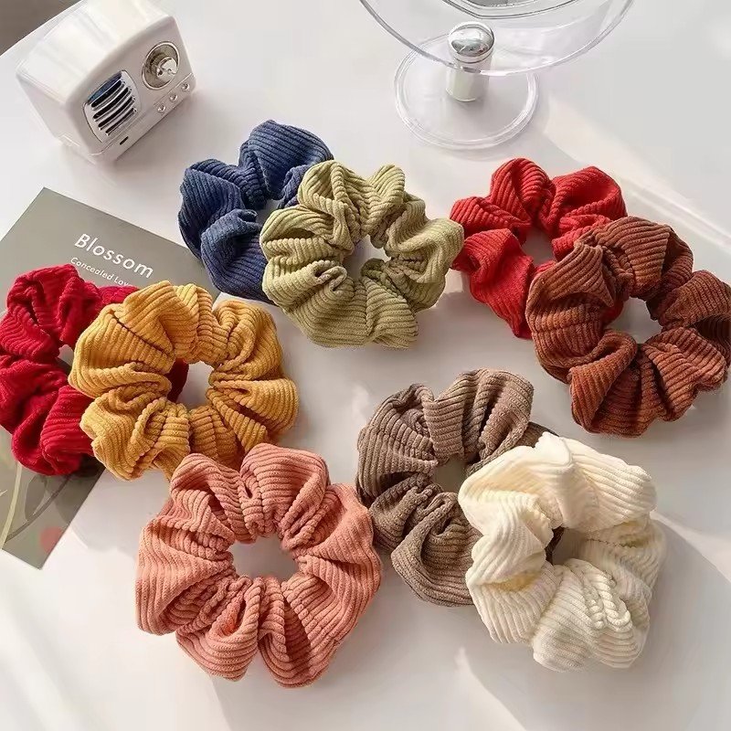 Winter soft simple elastic large band hair ties fabric corduroy scrunchies hair bands for women
