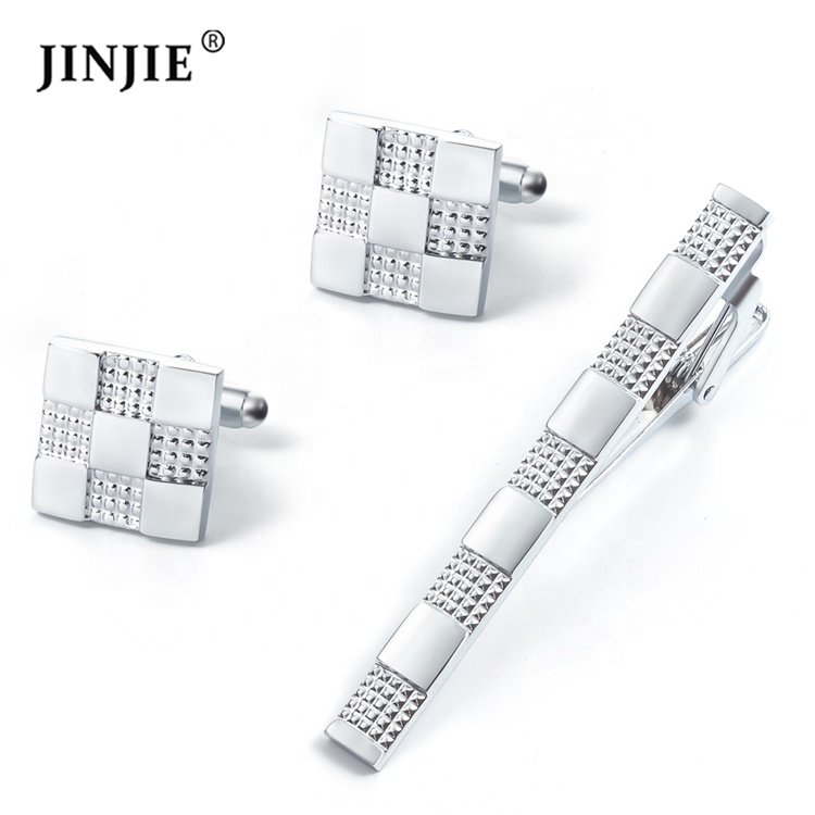 Ready to ship JINJIE classic gold plated copper cufflinks and tie clip set for men shirt