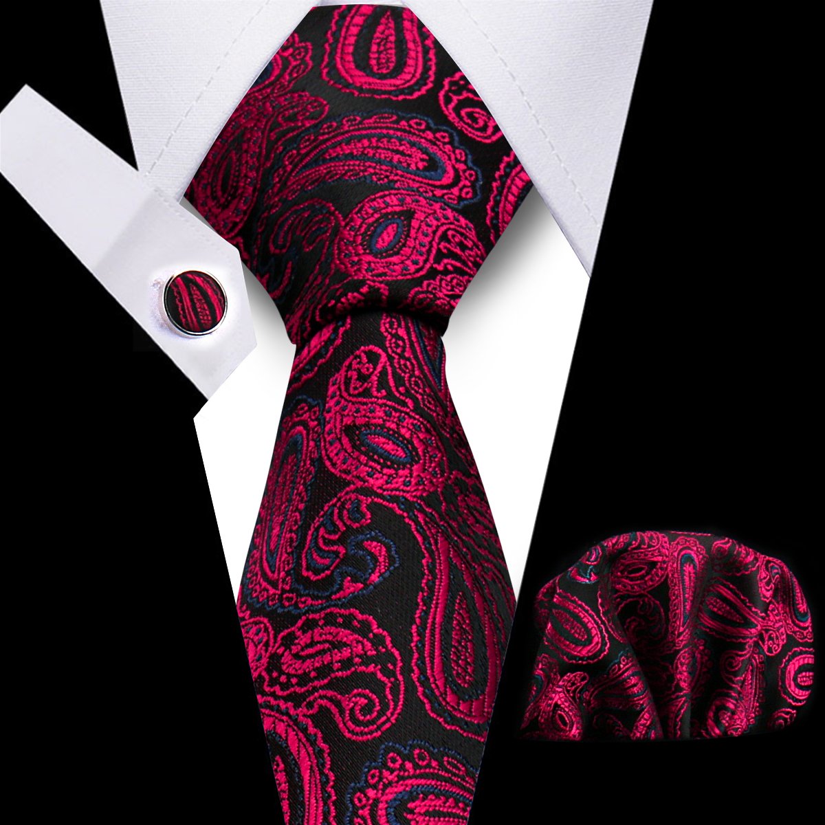 2024 Navy Blue Business Woven Tie And Pocket Square Set Polyester Silk Neckties For Men