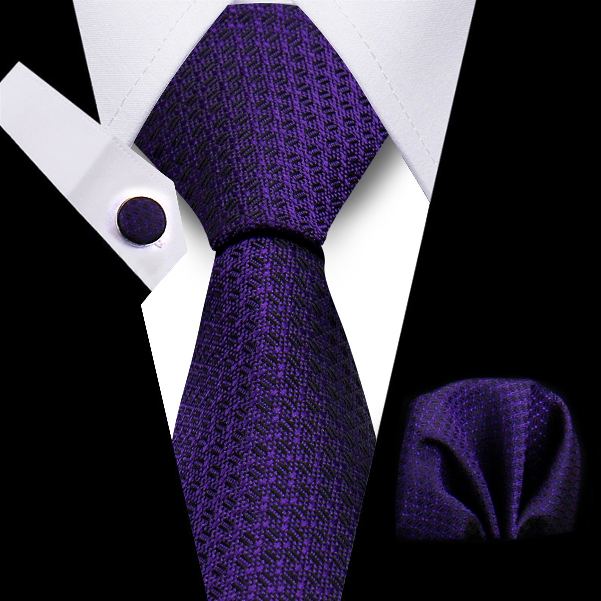 2024 Navy Blue Business Woven Tie And Pocket Square Set Polyester Silk Neckties For Men