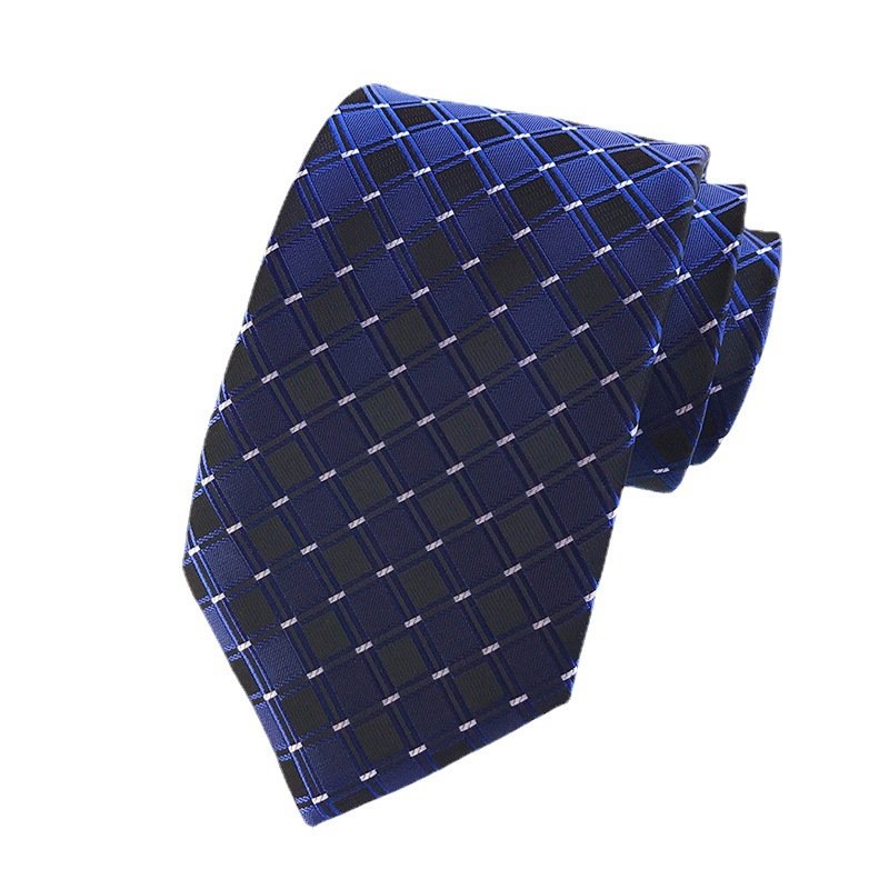 Fashion 8cm Silk Tie Black Blue Plaid Jacquard Necktie for Men Business Wedding Party Formal Neck Ties Accessories