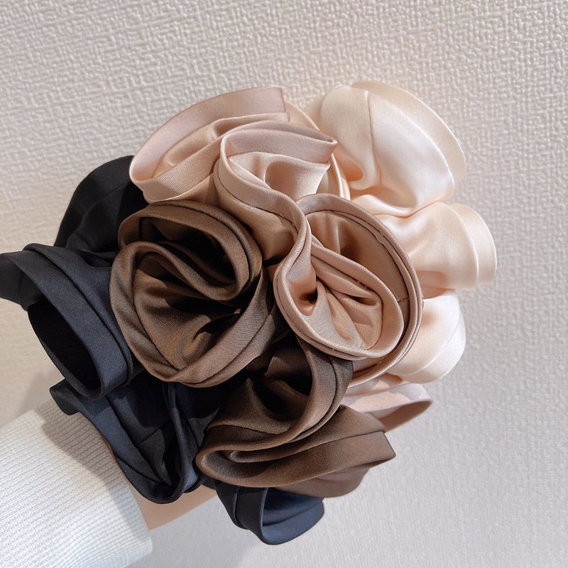 HHFS HIgh Quality Hair Ties Elastic Silk Hair Band Black Brown Satin Big Oversize Hair Scrunchies For Women