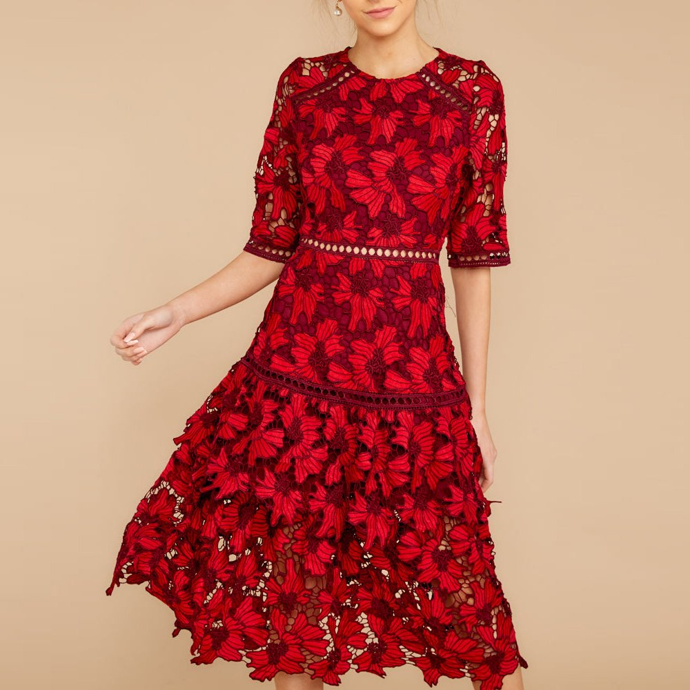 Summer Women Sexy Lace Mesh Sheer Hollow Out Spaghetti Strap Bodycon Midi Floral Embroidery Casual Dress