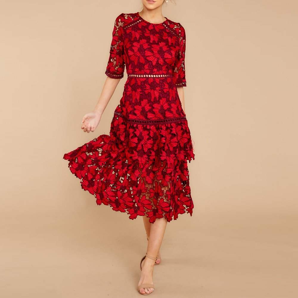 Summer Women Sexy Lace Mesh Sheer Hollow Out Spaghetti Strap Bodycon Midi Floral Embroidery Casual Dress