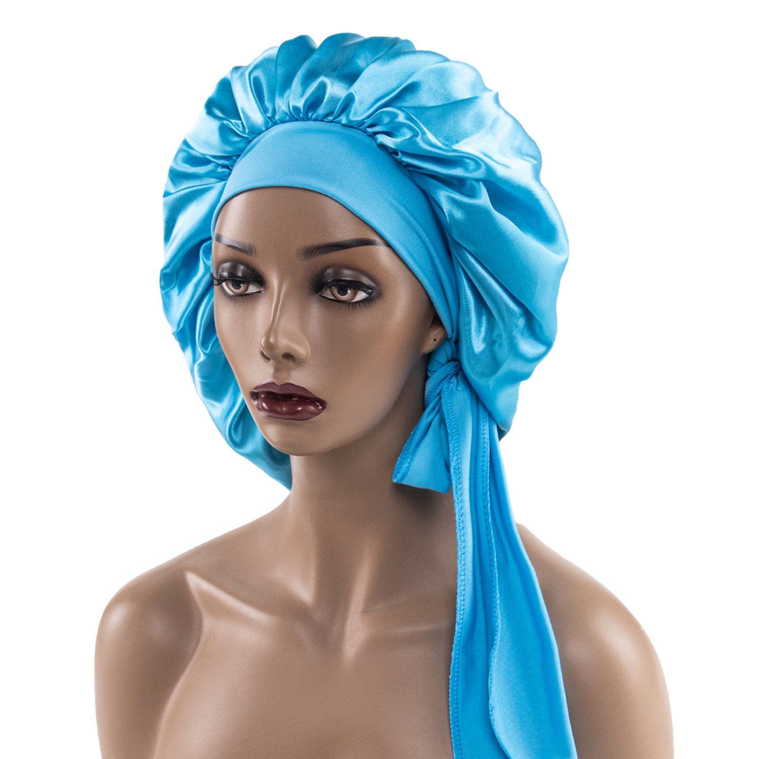 Syh20 Custom Hair Women Satin Silk Bonnets Oversized Shower Cap With Wide Brim And Long Tail with Custom Logo