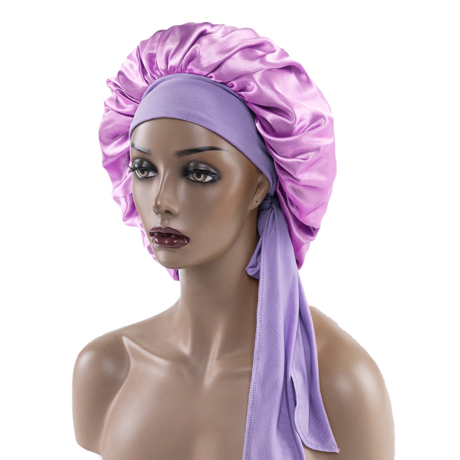 Syh20 Custom Hair Women Satin Silk Bonnets Oversized Shower Cap With Wide Brim And Long Tail with Custom Logo