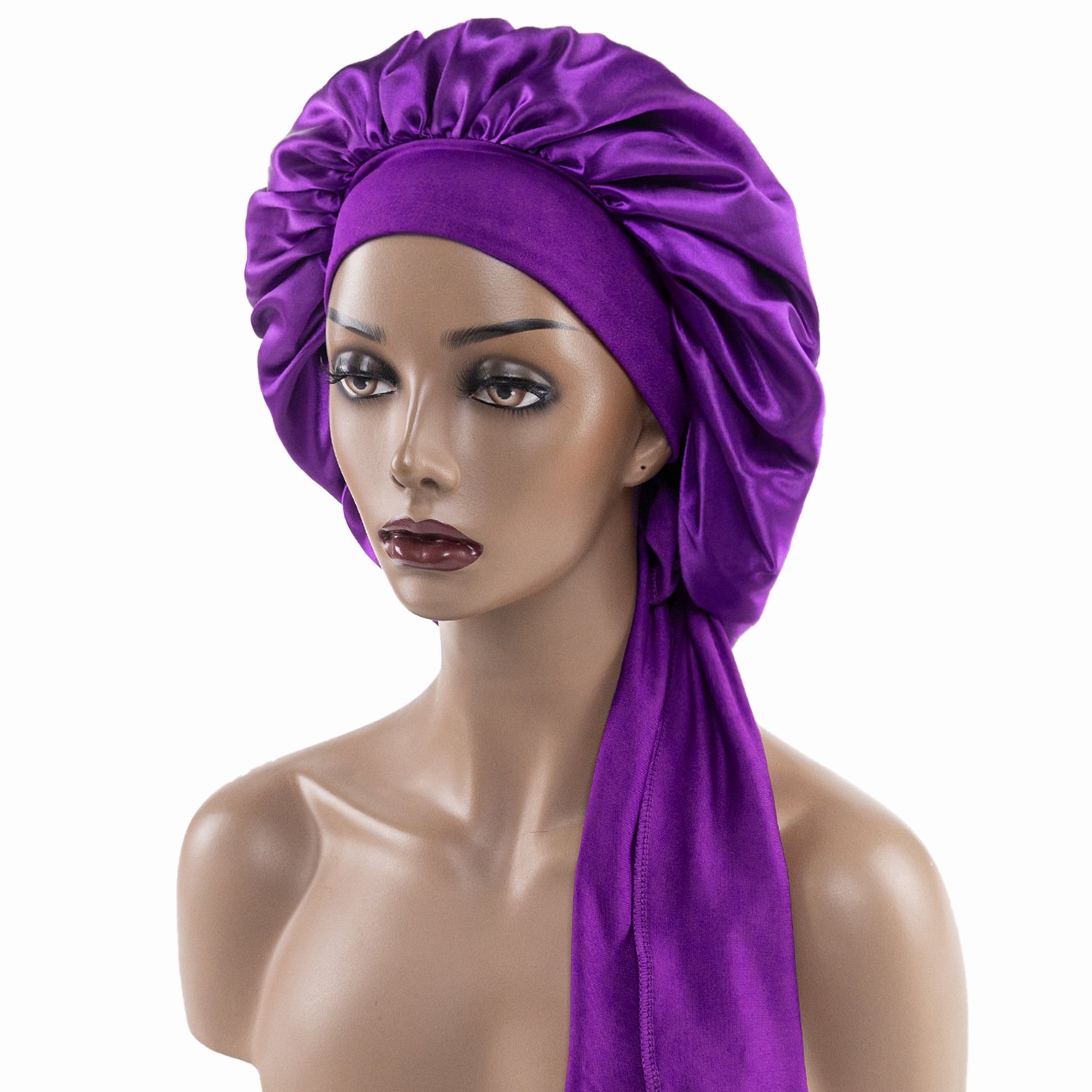Syh20 Custom Hair Women Satin Silk Bonnets Oversized Shower Cap With Wide Brim And Long Tail with Custom Logo