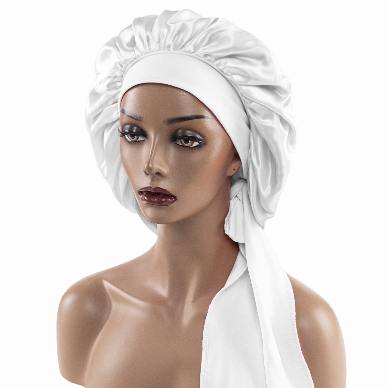 Syh20 Custom Hair Women Satin Silk Bonnets Oversized Shower Cap With Wide Brim And Long Tail with Custom Logo