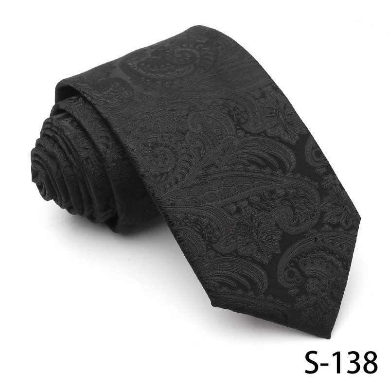 Classic Luxurious Black Tie For Men Business Paisley Polyester Woven Mens Ties Silk