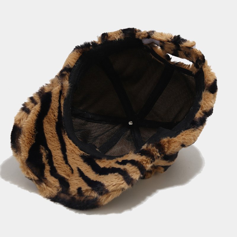 Wholesale Trendy Women Lady Winter Hat Warm Fashion Leopard Zebra Tie Dyed Baseball Cap Gorras Plush Furry Sports Cap
