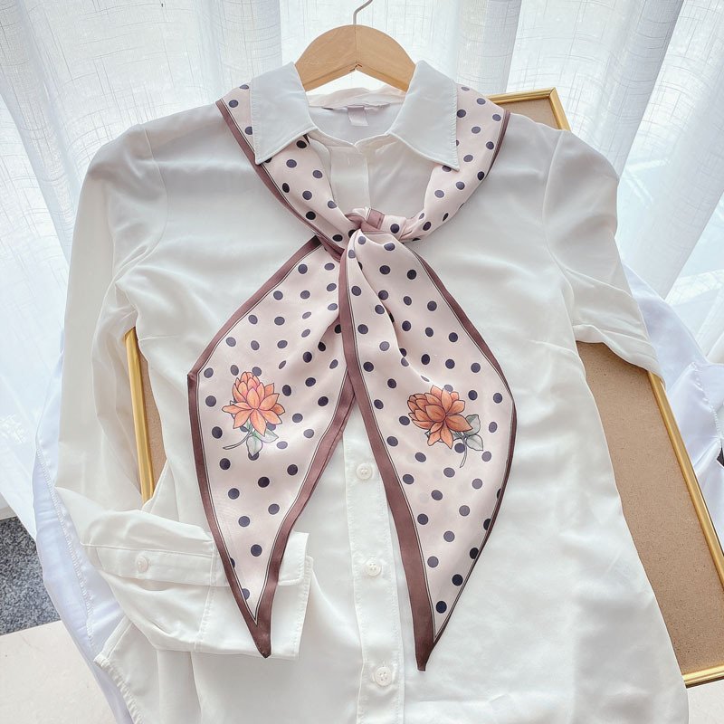 Custom Available Multi Colors Print Satin Silk Head Scarf Long Narrow Hair Accessories Tied Handle Bag Twill Neck Scarves