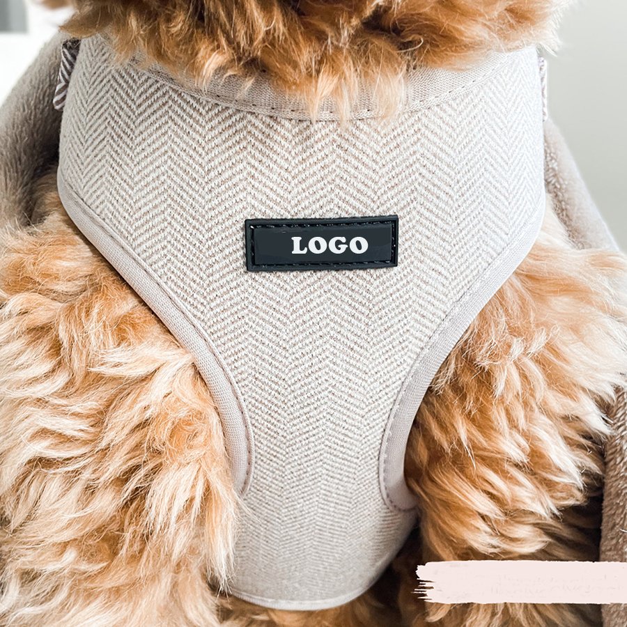 2023 Manufacture Pet Supplies No Pull Adjustable Designer Private Label Luxury Tweed Fabric Dog Cat Collar Leash and Harness Set