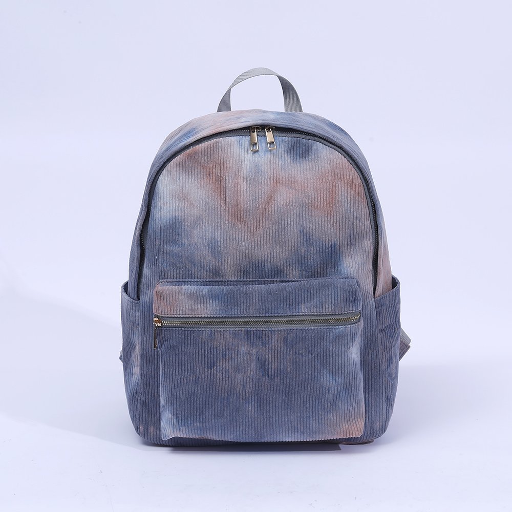 RTS Outdoor Hiking Sport Gym Student Kids School Backpack Laptop Tie Dye Double Shoulder Strap Man Travel Blue Corduroy Backpack