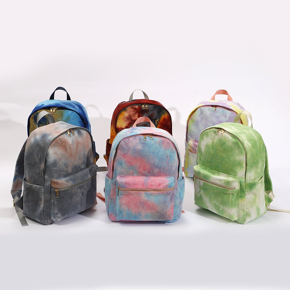 RTS Outdoor Hiking Sport Gym Student Kids School Backpack Laptop Tie Dye Double Shoulder Strap Man Travel Blue Corduroy Backpack