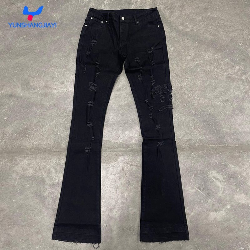 YSJY Custom Mens Heavy Acid Wash Rips Stretch Skinny Distressed Jeans