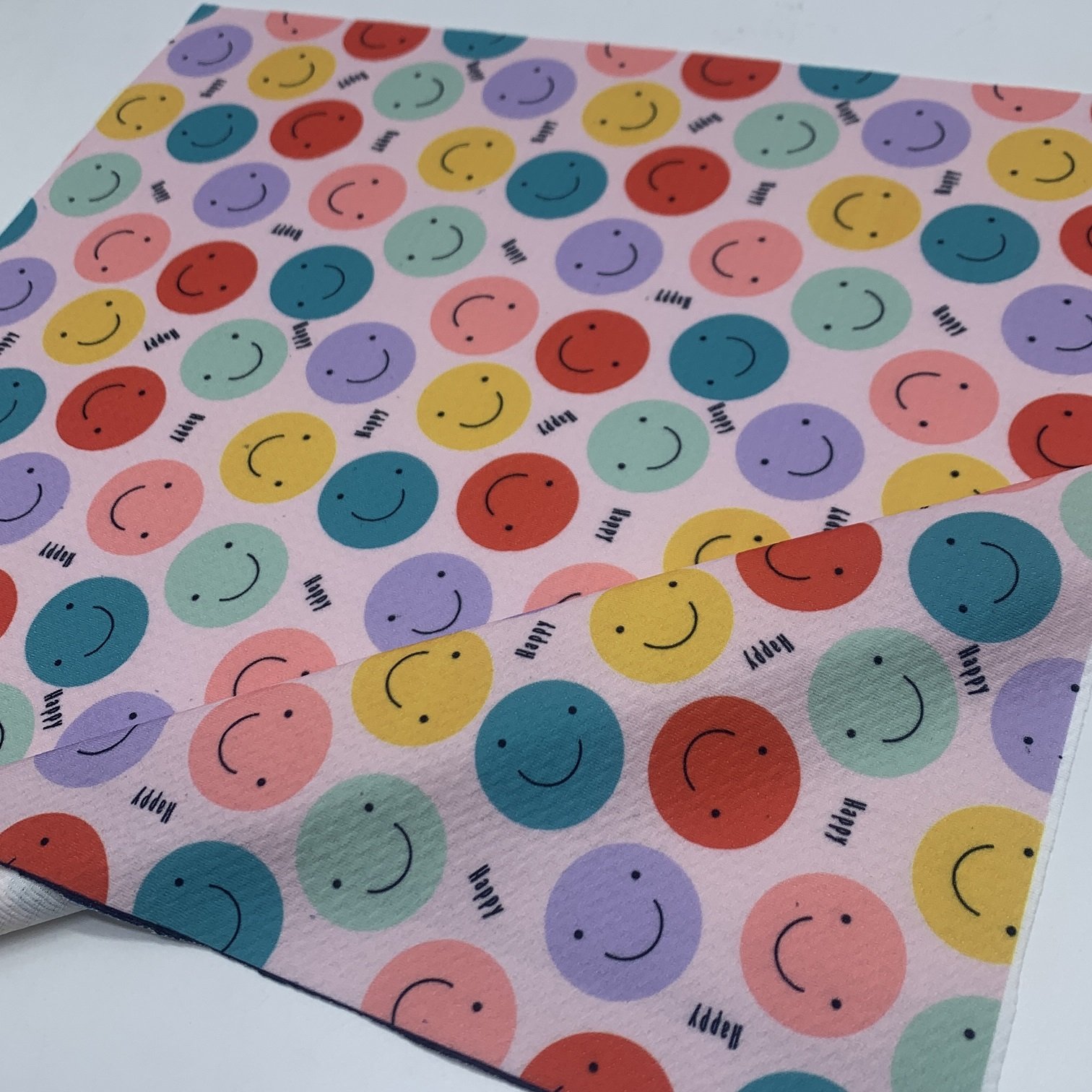 Spandex Cutting service knitted seersucker MOQ smiley face custom digital printing poly liverpool bullet fabric for head bows