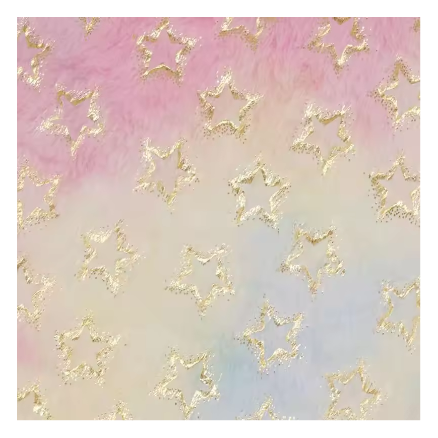 Recycled 100% polyester fabric tie dyed faux rabbit fur bronzing stamping foil five-pointed star for mens shoes bedding blanket