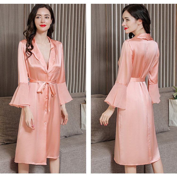 Factory wholesale price luxury silk nightgown homewear tie-on belt silk pajamas 100% mulberry silk robe
