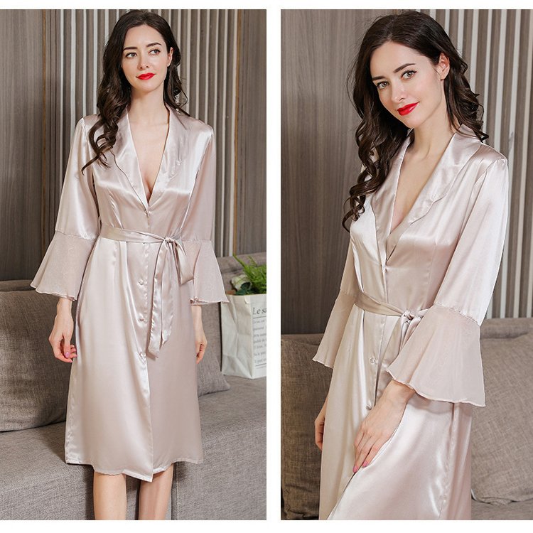 Factory wholesale price luxury silk nightgown homewear tie-on belt silk pajamas 100% mulberry silk robe