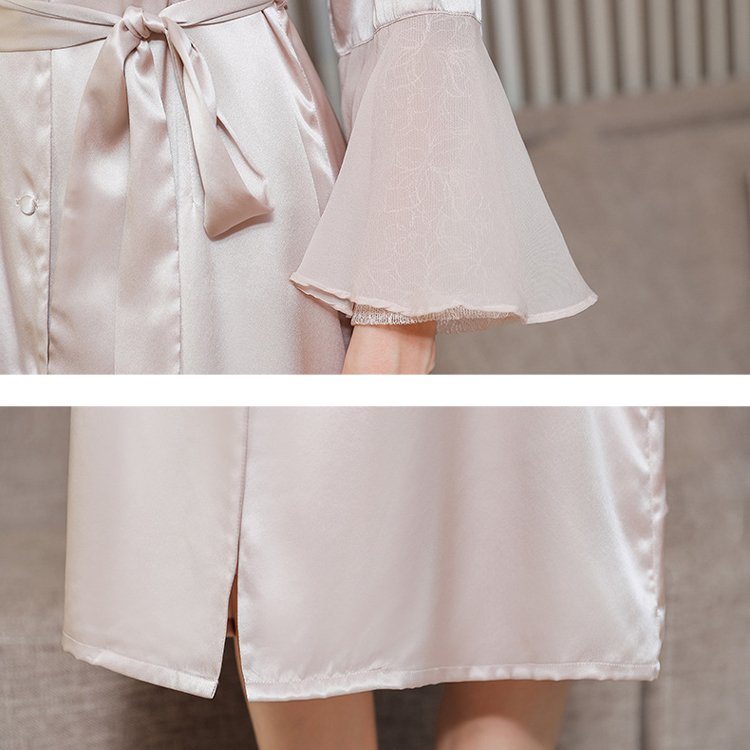Factory wholesale price luxury silk nightgown homewear tie-on belt silk pajamas 100% mulberry silk robe