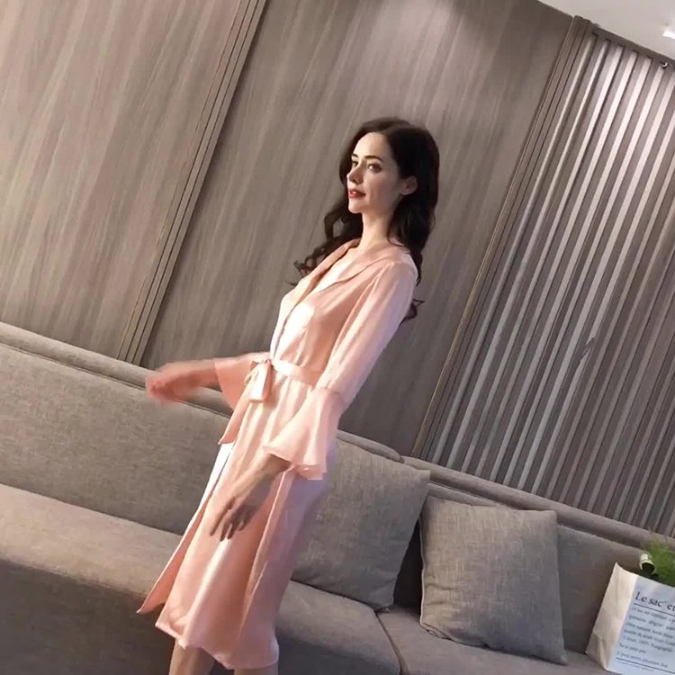 Factory wholesale price luxury silk nightgown homewear tie-on belt silk pajamas 100% mulberry silk robe