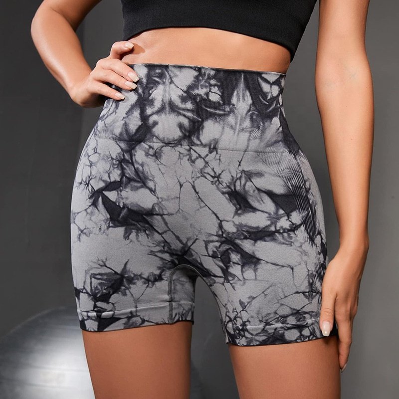 High Quality Women Sports Tie Dye Seamless Gym Shorts Scrunch Butt Lifting Tummy Control Quick Drying Breathable Yoga Shorts