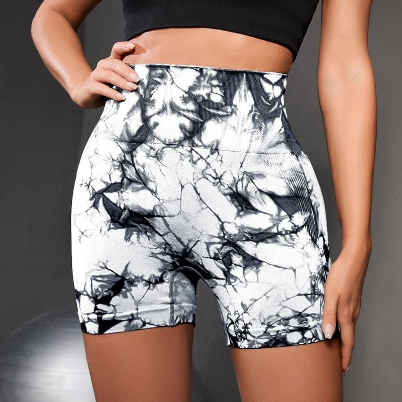 High Quality Women Sports Tie Dye Seamless Gym Shorts Scrunch Butt Lifting Tummy Control Quick Drying Breathable Yoga Shorts