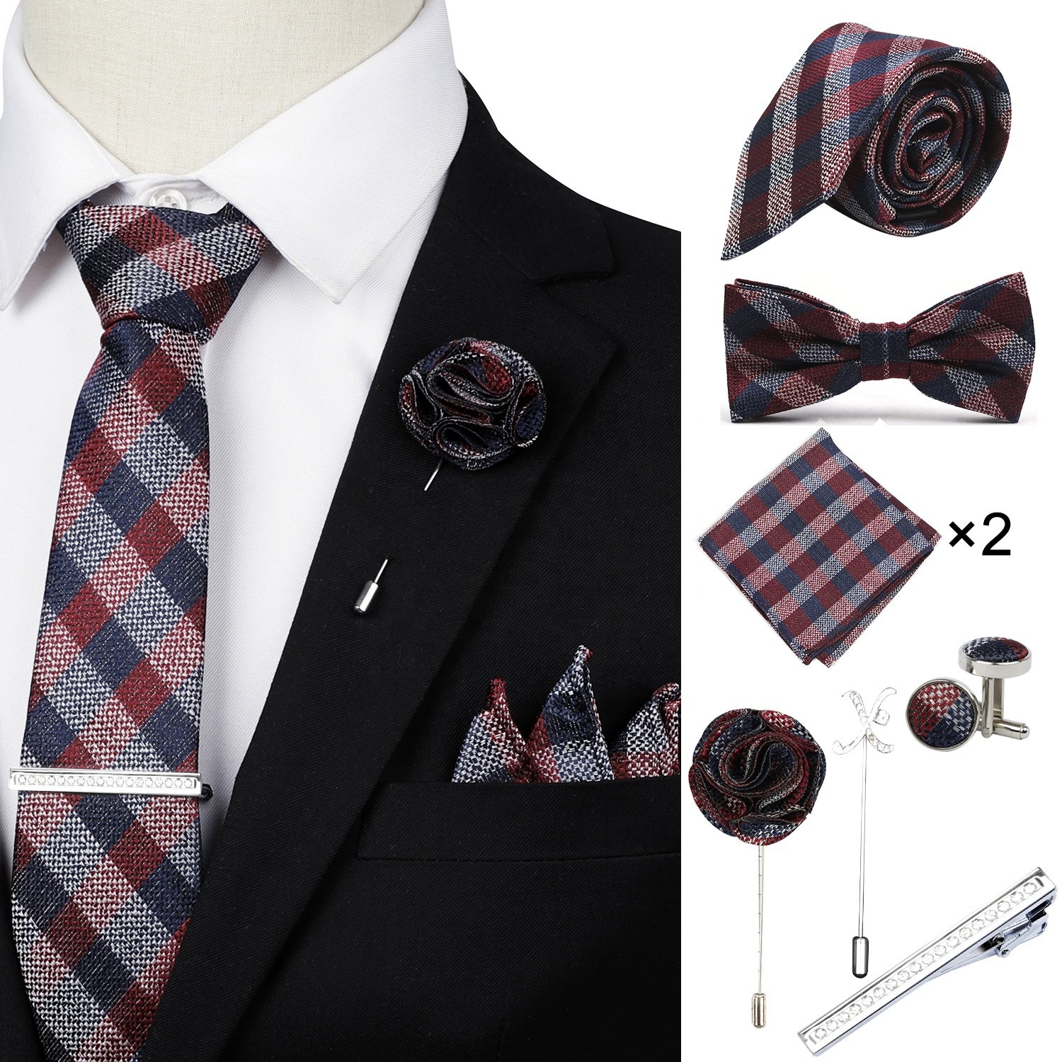 Custom Logo High Quality Cheap Wholesale Mens Bowtie Hanky And Necktie 8 Pieces Set