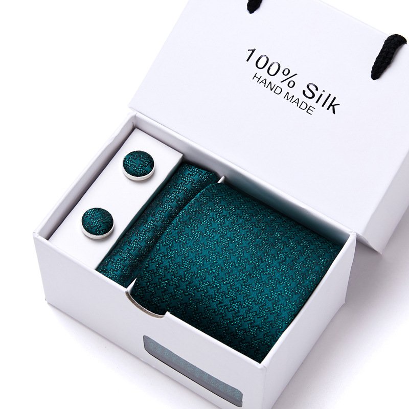 Fashion Silk Jacquard Tie White Geometric Tie Hanky Cufflink Set Ties For Men Business Wedding Party
