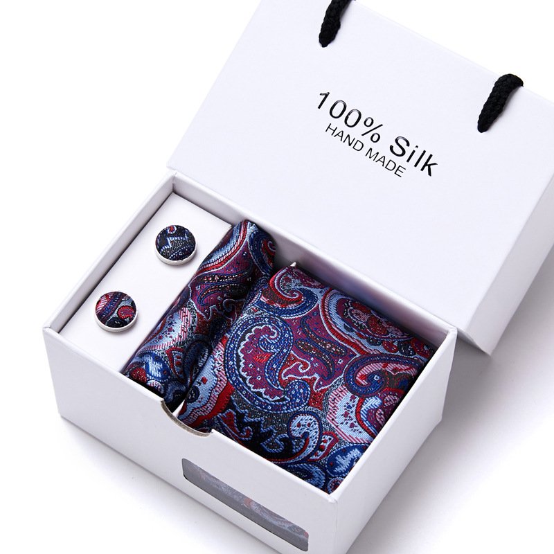 Fashion Silk Jacquard Tie White Geometric Tie Hanky Cufflink Set Ties For Men Business Wedding Party
