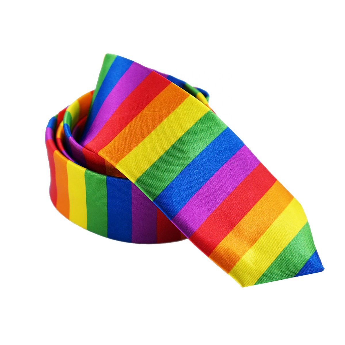 China Supplier Zhejiang Custom Necktie Microfiber Polyester Colorful Striped Print Satin Skinny Neck Tie Men Rainbow Tie For Men