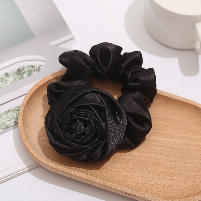 Fashion French Vintage Rose Hair Scrunchies Satin Silk White Elastic Hair Bands Flower Hair Ring For Women Accessories