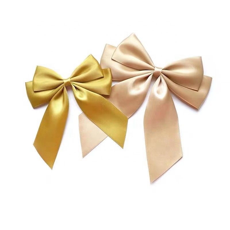 Custom Printed Logo Pre-made Packaging Silk Tie Satin Ribbon Bow For Gift Christmas Packing Self Adhesive Satin Ribbon Bow