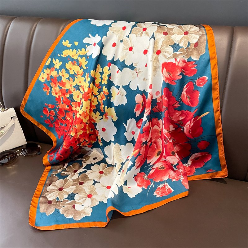 Manufacturer New Arrival Ladies Floral Silk Square Scarves Women Elegant Flower Square Hair Tie Scarves Handkerchiefs