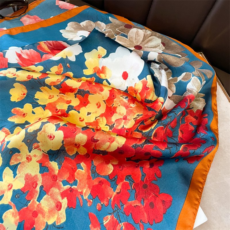Manufacturer New Arrival Ladies Floral Silk Square Scarves Women Elegant Flower Square Hair Tie Scarves Handkerchiefs