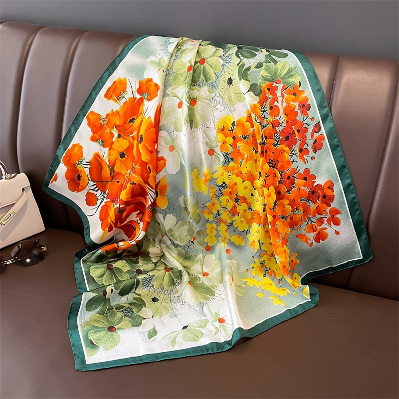 Manufacturer New Arrival Ladies Floral Silk Square Scarves Women Elegant Flower Square Hair Tie Scarves Handkerchiefs