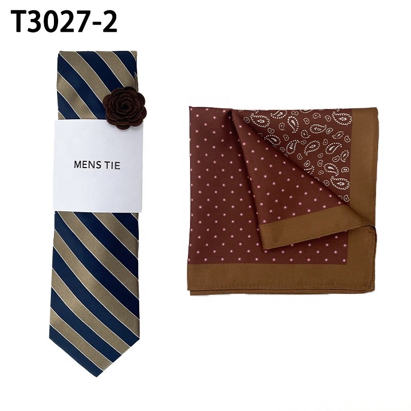 Wholesale corbatas para hombres necktie set gravata masculina business style pocket square lapel pins striped men tie set