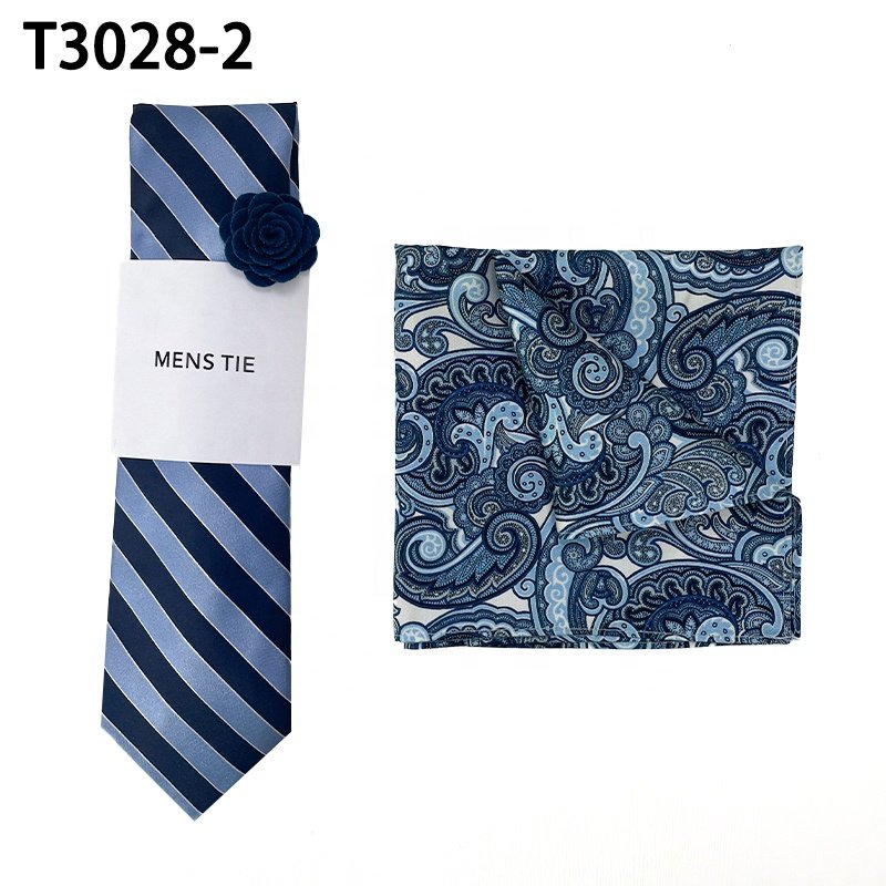 Wholesale corbatas para hombres necktie set gravata masculina business style pocket square lapel pins striped men tie set