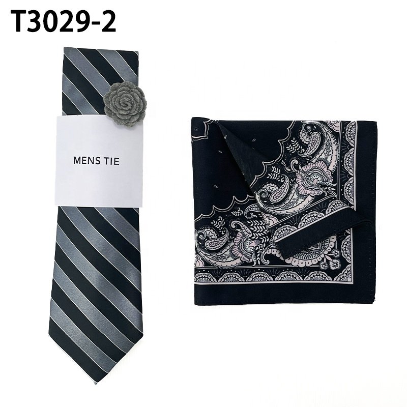 Wholesale corbatas para hombres necktie set gravata masculina business style pocket square lapel pins striped men tie set