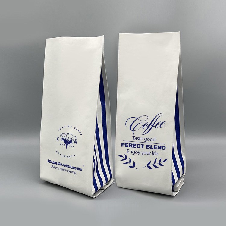 Packaging for Coffee Tea Resealable Doypack Zipper Valve Kraft Paper Tin Tie Brown Flat Bottom Side Gusset Bags