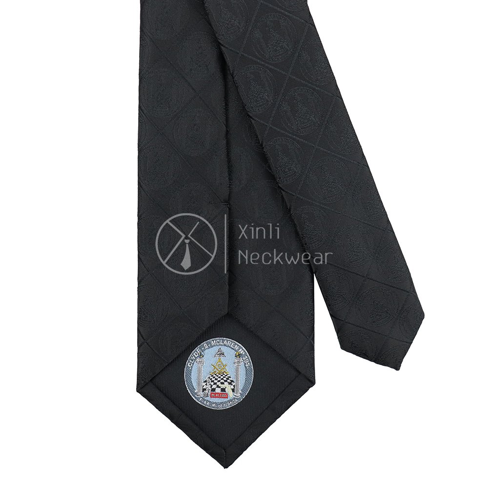 Shengzhou Supplier Black Tone on Tone Polyester Woven Neckties All Over Masonic Logo Custom Mens Ties