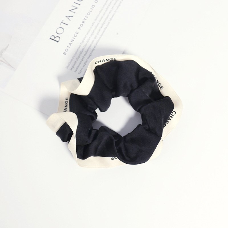New Designer Inspired Scrunchies French Satin Silk Black White Wide HairBand Ropes Hair Ties Elastic Letters Hair Accessories