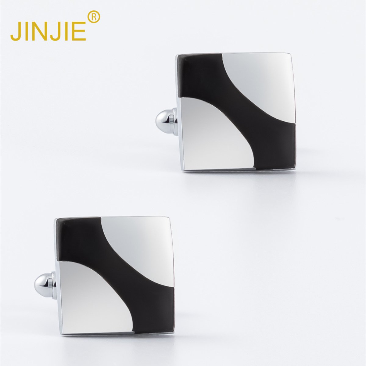 JINJIE ready to ship Classic cheap square Black and white pattern silver button cufflinks for men shirt