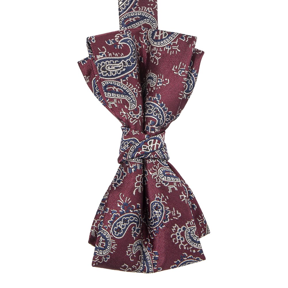 8-Piece Burgundy Blue Beige Paisley Pattern Polyester Necktie Set Bowtie Pocket Square Flower Lapel Metal Pin Cufflink Tie Bar