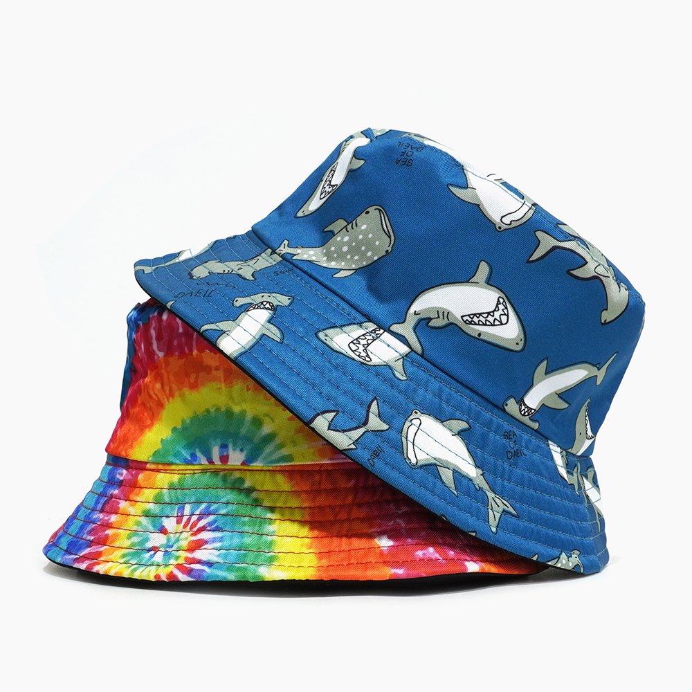 2024 New Fashion Tie Dye Bucket Hat All Over Printing OEM Custom Kid's Reversible Fisherman Bucket Hat With Embroidery Logo