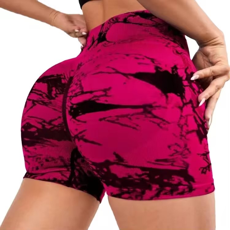 XINXU Low MOQ Seamless Yoga High Waist Tummy Control Sports Biker Tie-dye Shorts Women Gym