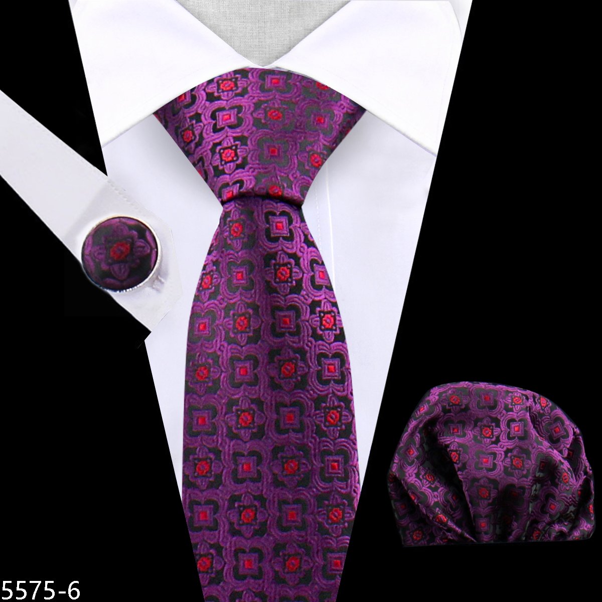 Fashion Silk Men Tie Green Teal Blue Solid Paisley Striped Plaid Floral Animal Necktie Handkerchief Cufflinks Set